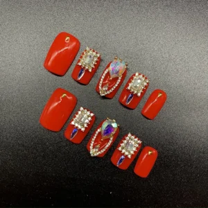 Free Samples Luxury Private Label Press on Nails Handmade Custom Thick Acrylic Nails With Rhinestones Artificial Fingernails