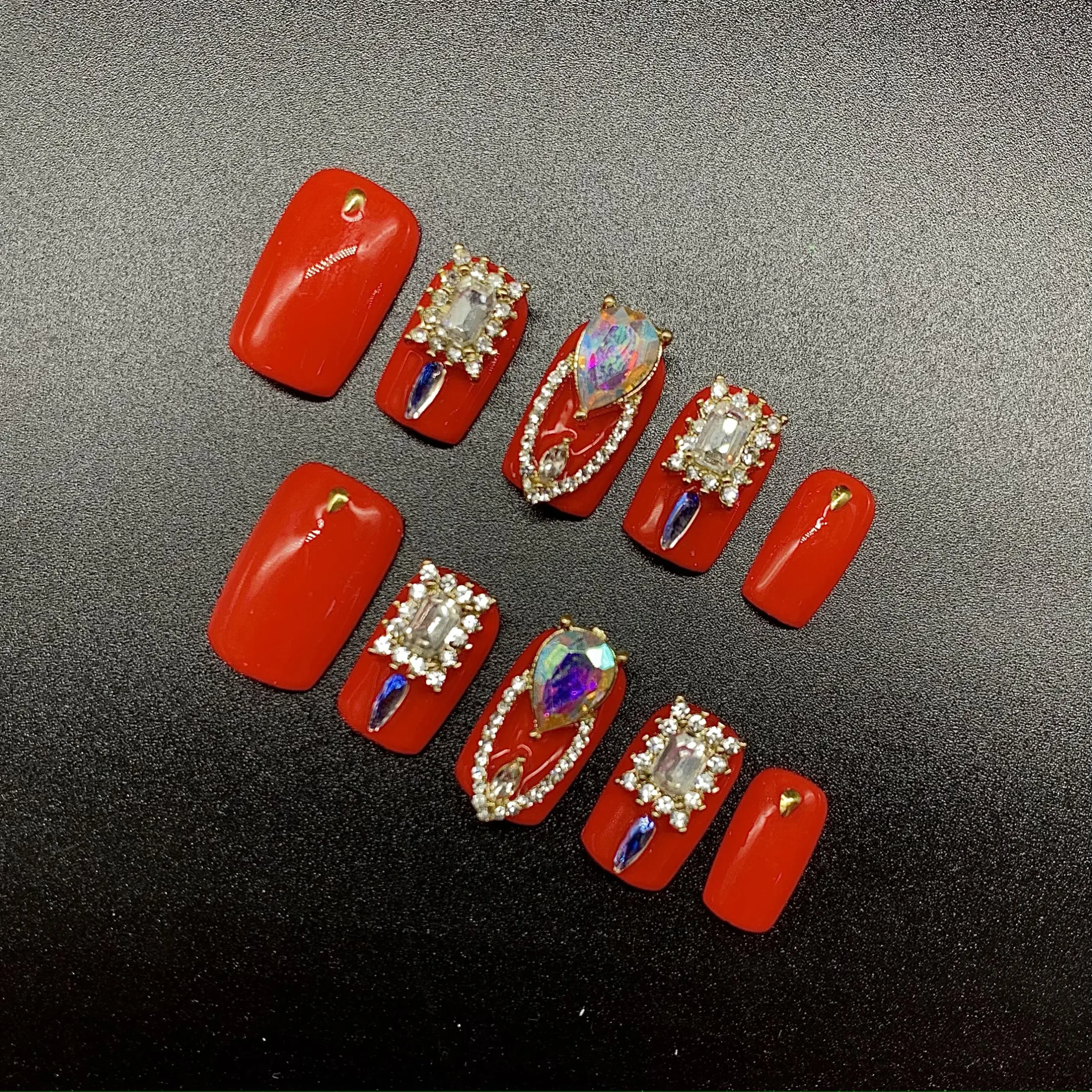 Free Samples Luxury Private Label Press on Nails Handmade Custom Thick Acrylic Nails With Rhinestones Artificial Fingernails