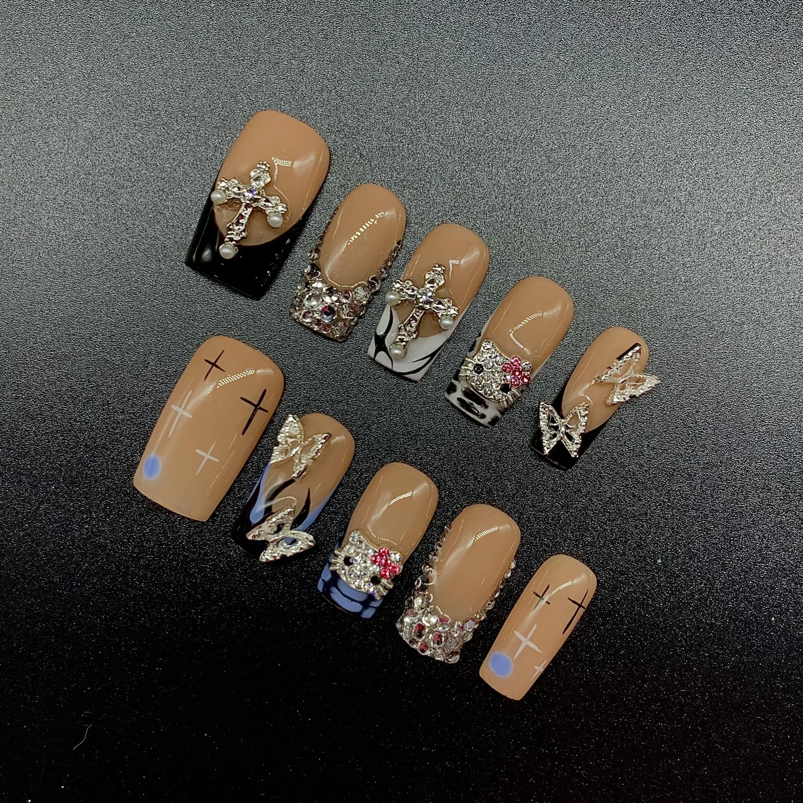 Free Samples Luxury Private Label Press on Nails Handmade Custom Thick Acrylic Nails With Rhinestones Artificial Fingernails – Image 3